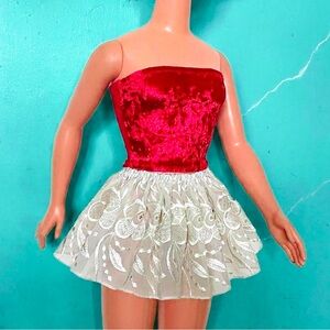 Dark Red Crushed Velvet Top & Embroidered Mini Skirt for My Size Barbie Doll New